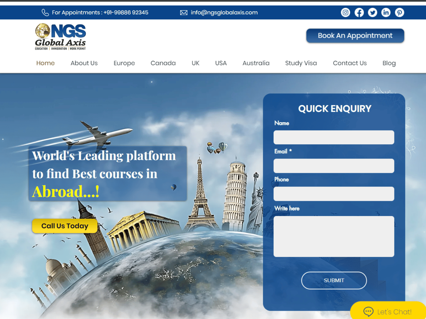 Screenshot of the NGS Global Axis website