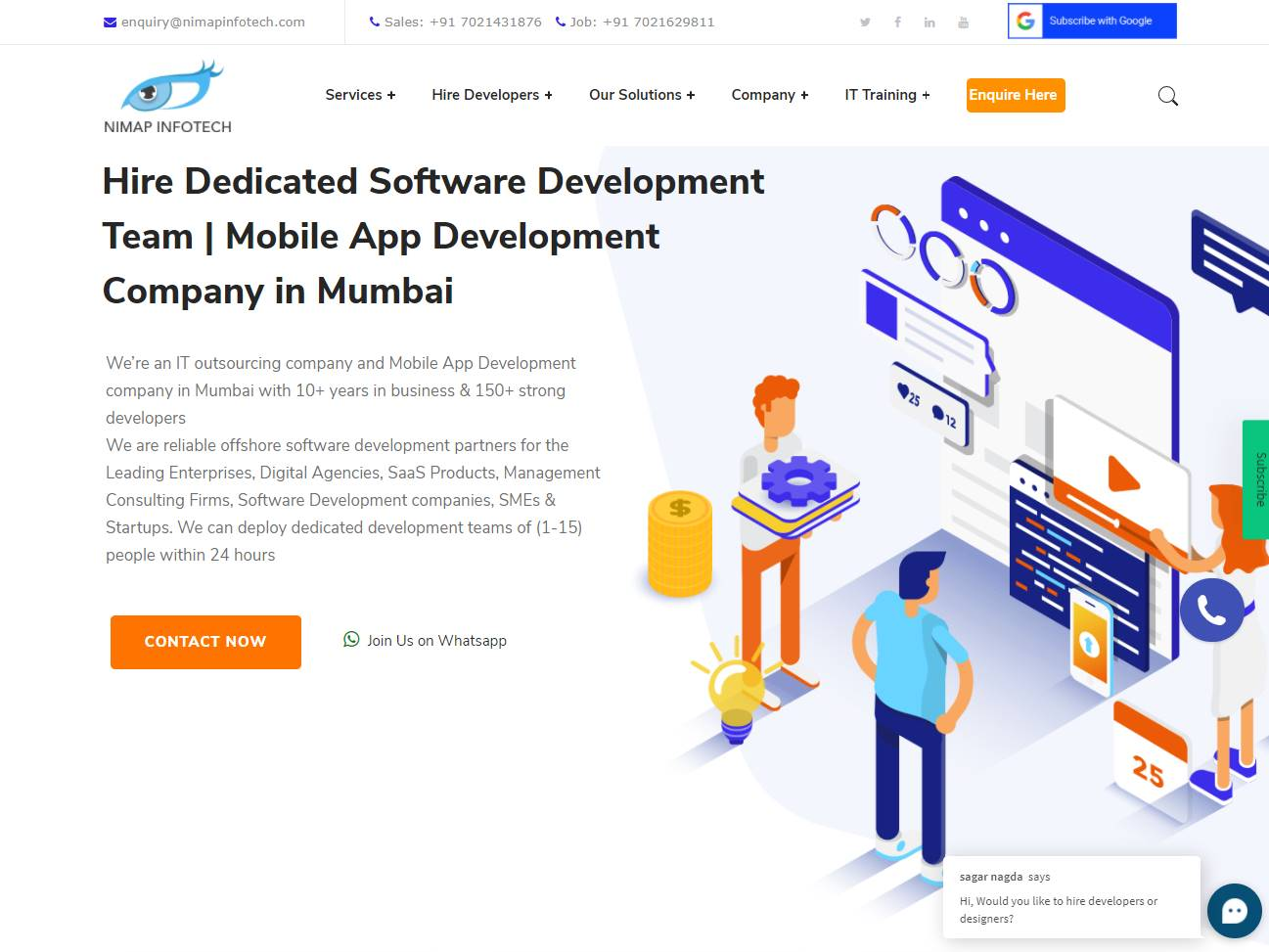 Screenshot of the Nimap Infotech website