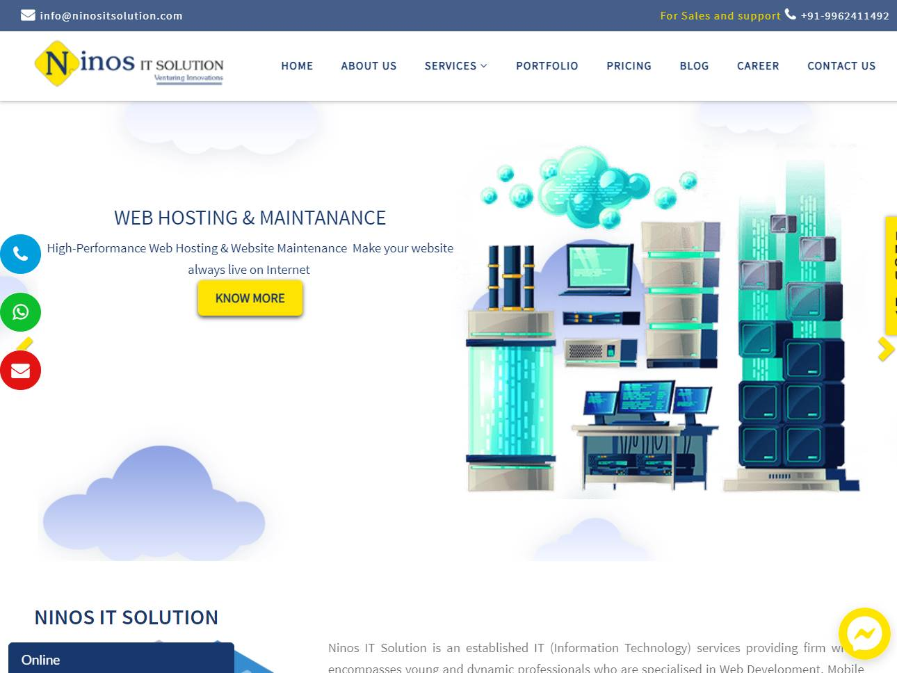 Screenshot of the Ninos it solution website