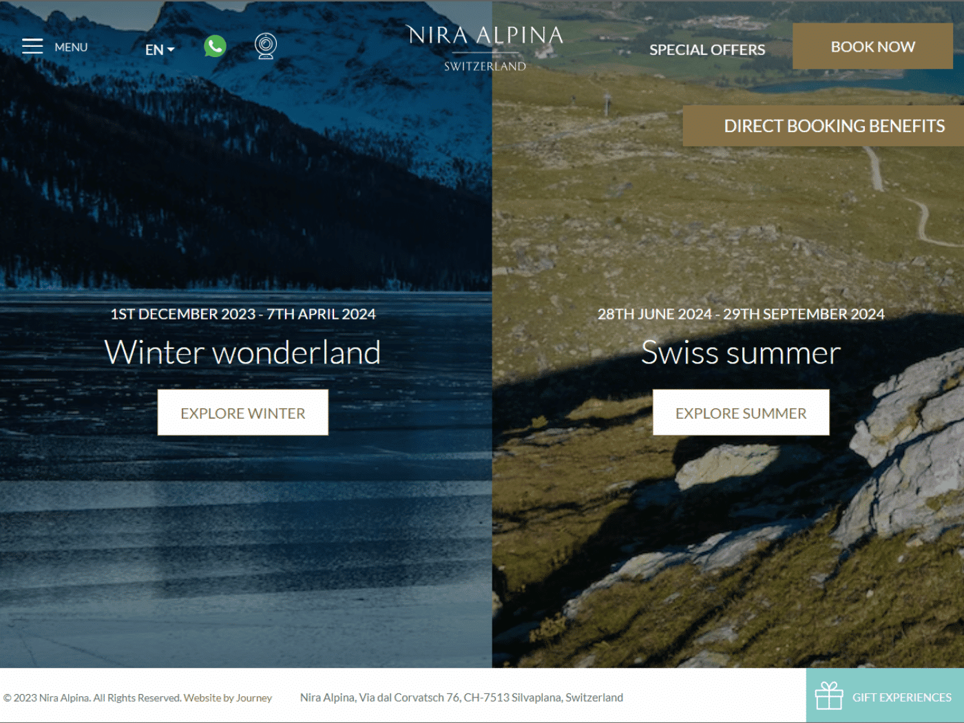 Screenshot of the Nira Alpina St. Moritz website