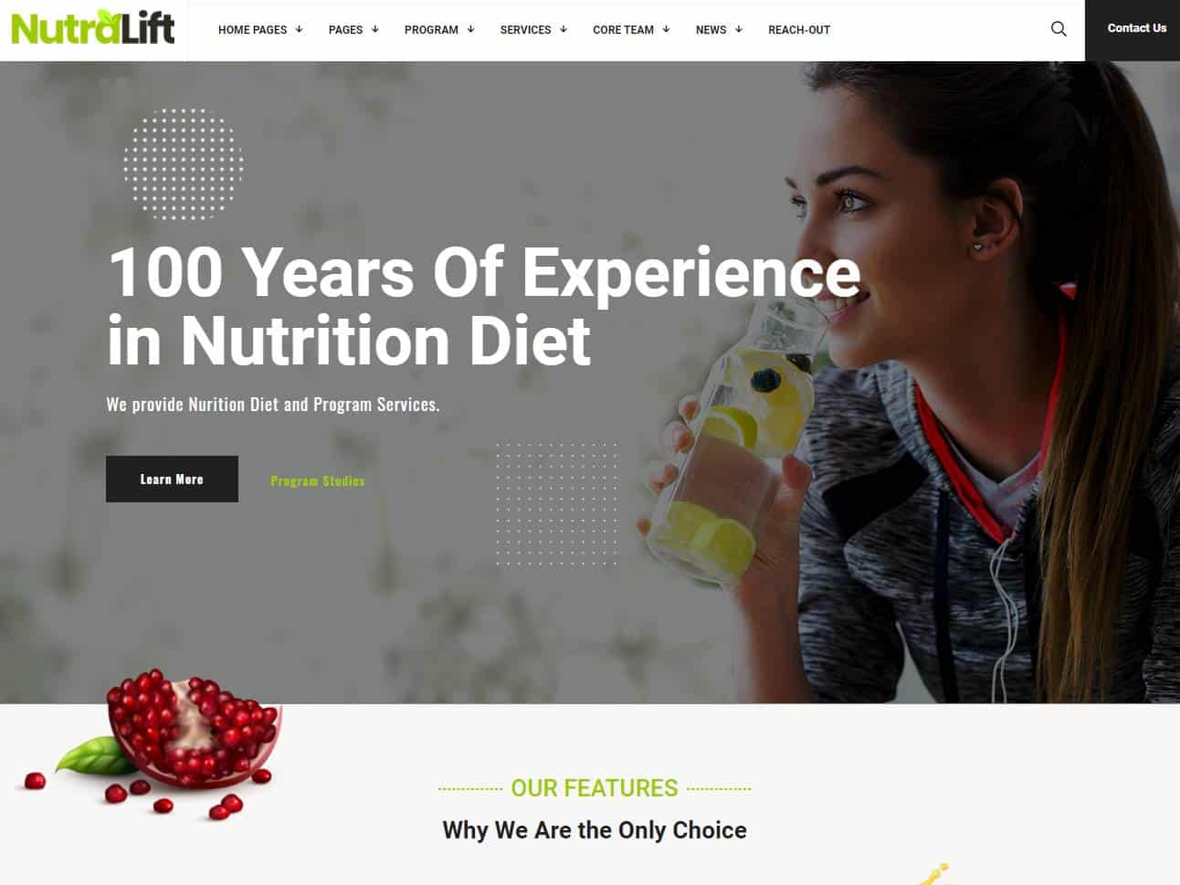 Screenshot of the Nutralift website