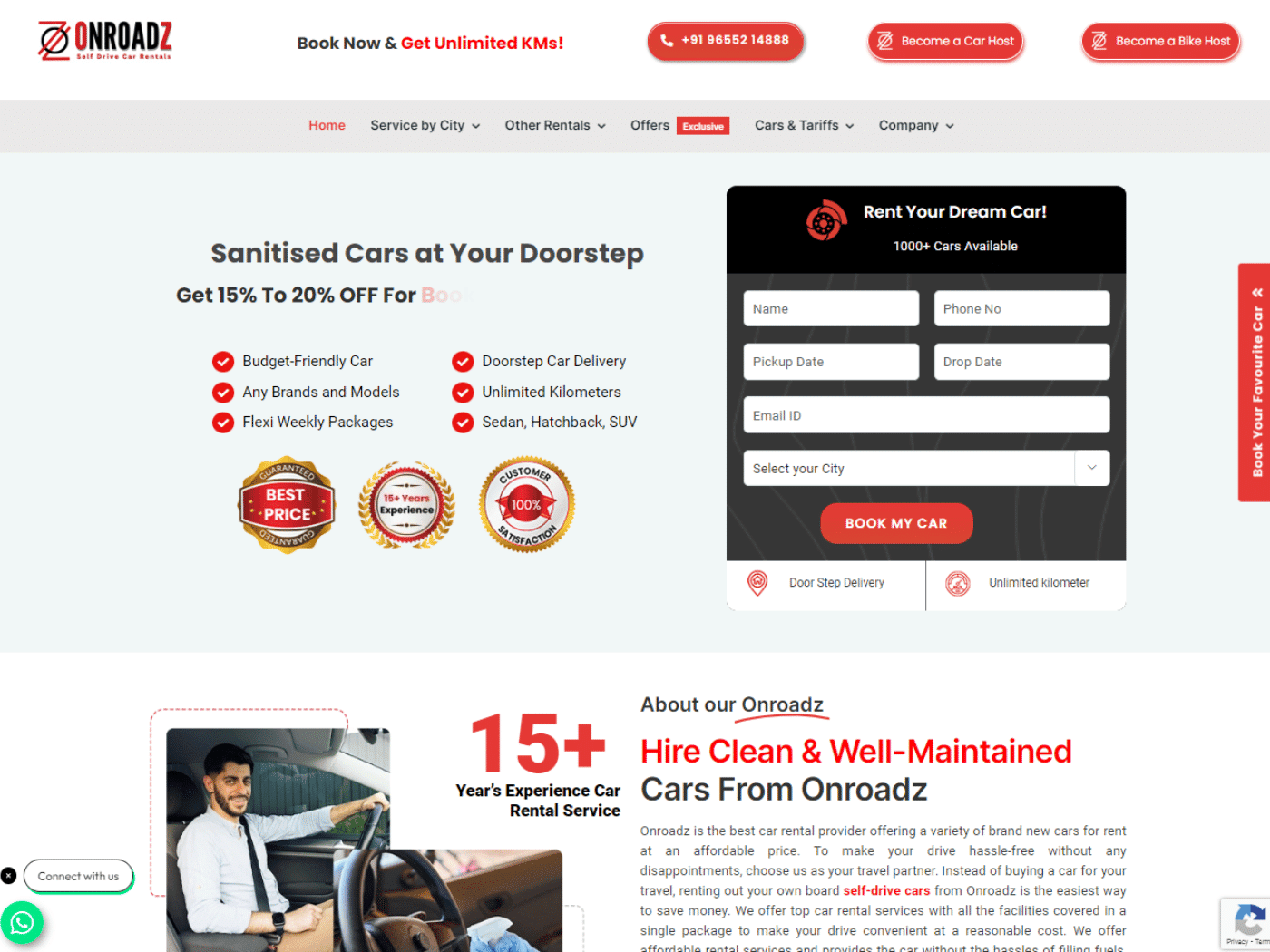 Screenshot of the Onroadz website