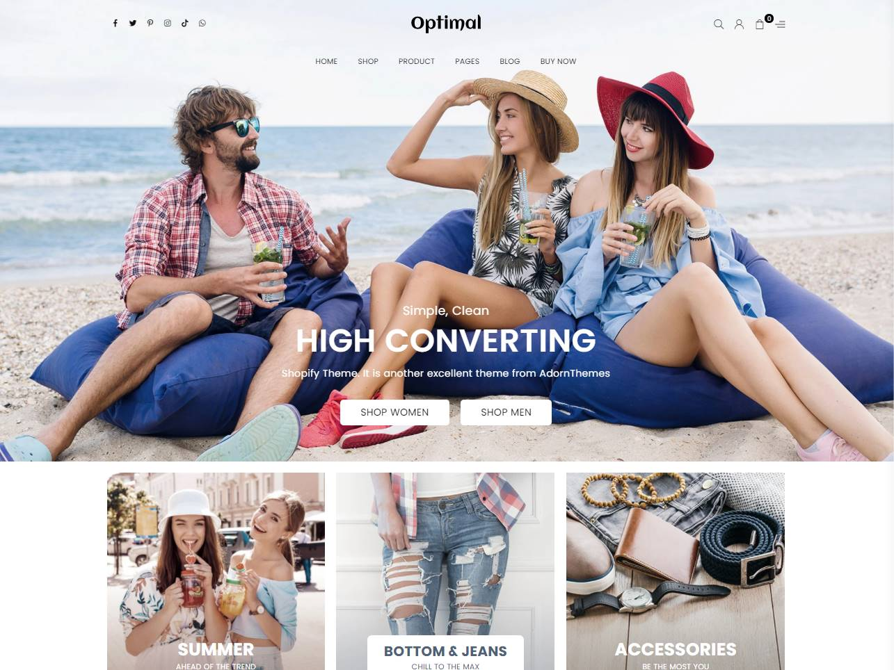 Screenshot of the Optimal Shopify Theme website