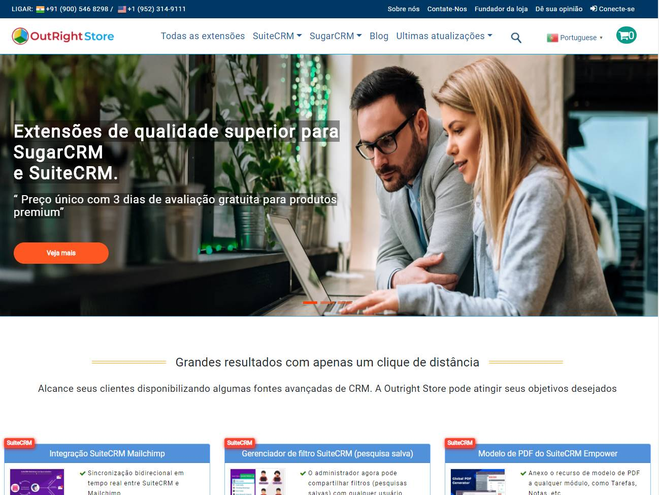 Screenshot of the Outrightcrm website