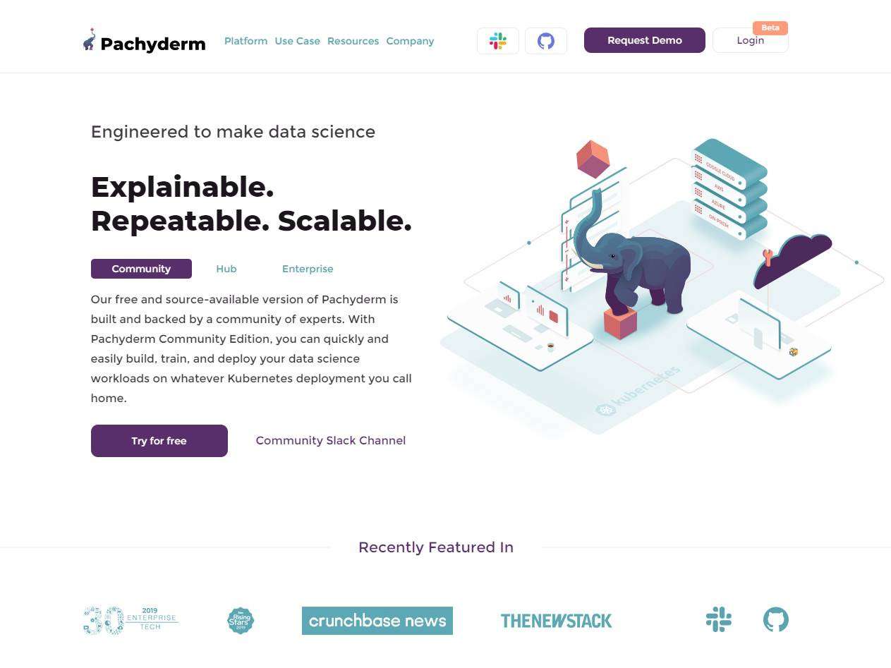 Screenshot of the Pachyderm website