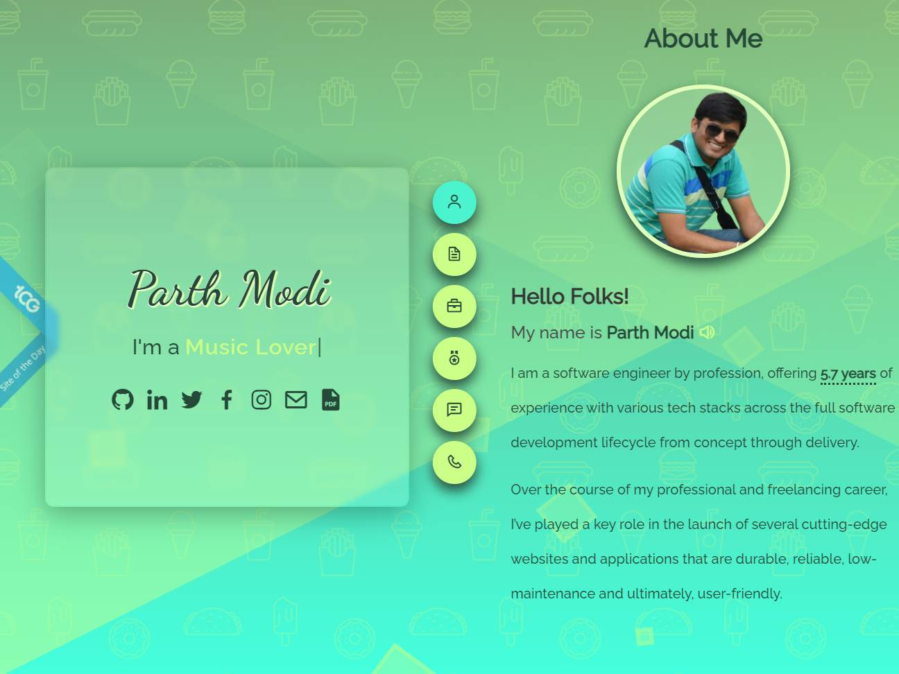 Screenshot of the Parth Modi Portfolio: Frontend Development and Career Profile website