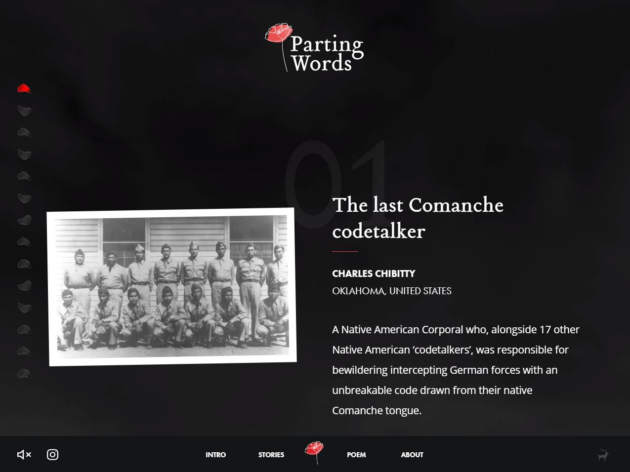 Screenshot of the Parting Words website
