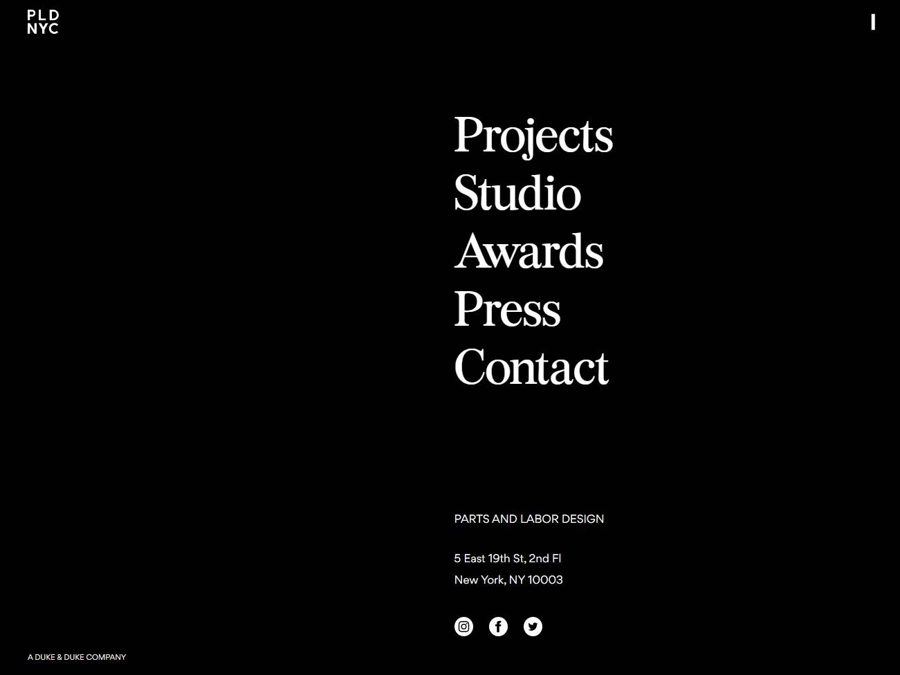 Screenshot of the Parts and Labor Design website