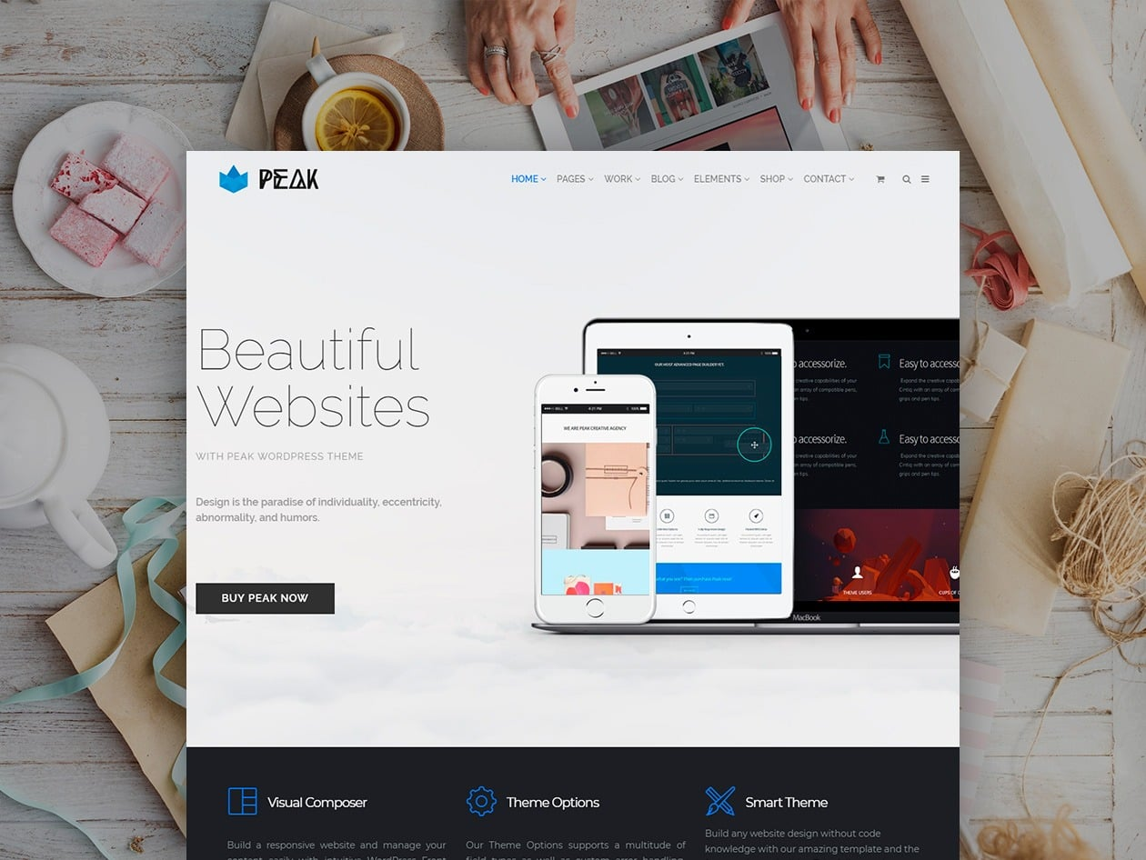 Screenshot of the Peak WordPress Theme website