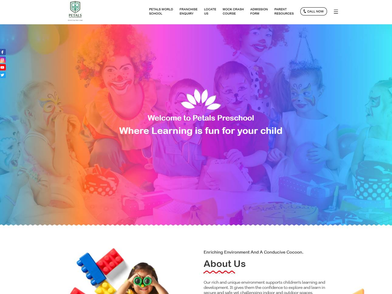 Screenshot of the Petals pre school website