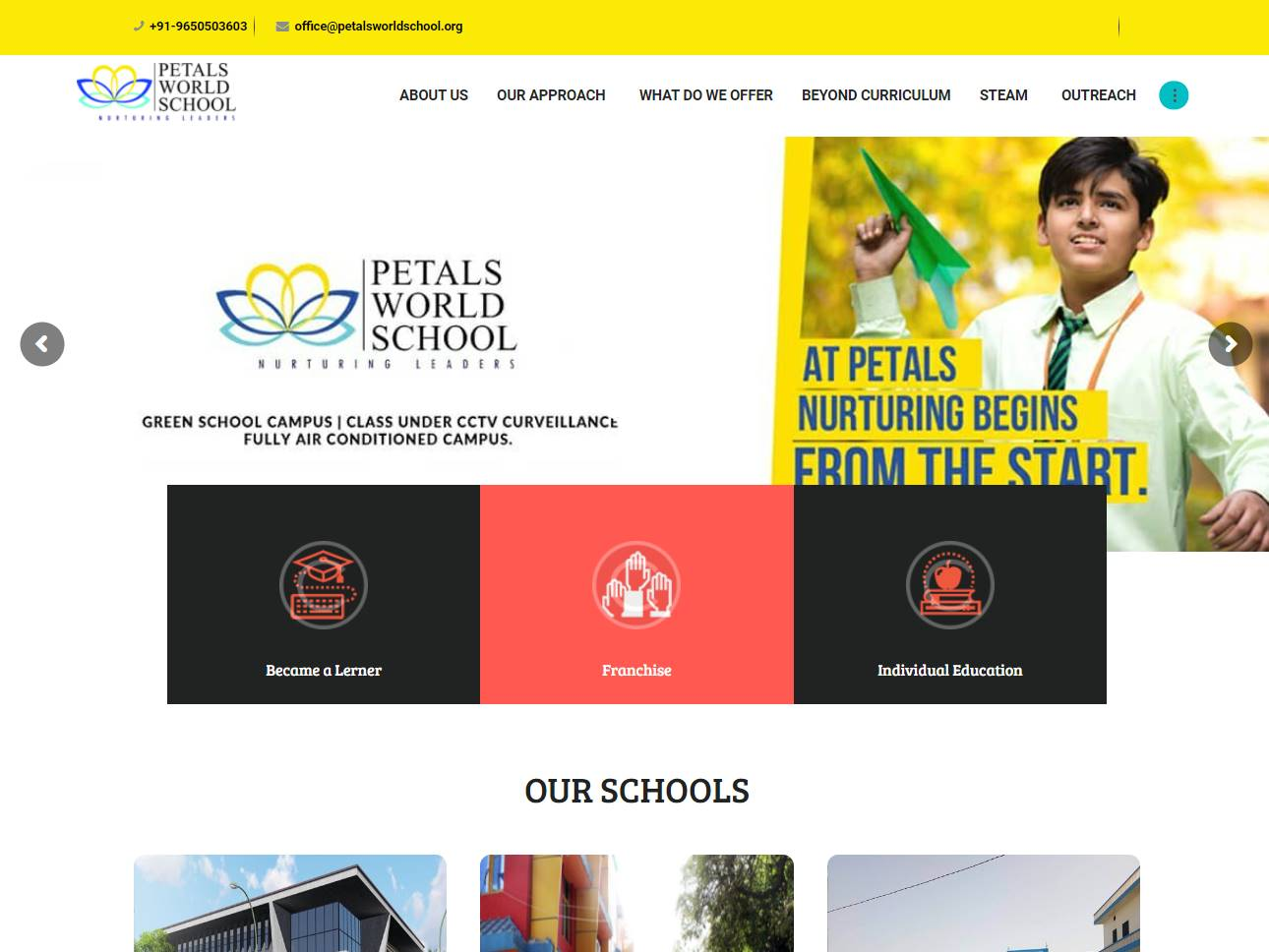 Screenshot of the PETALS WORLD SCHOOL website