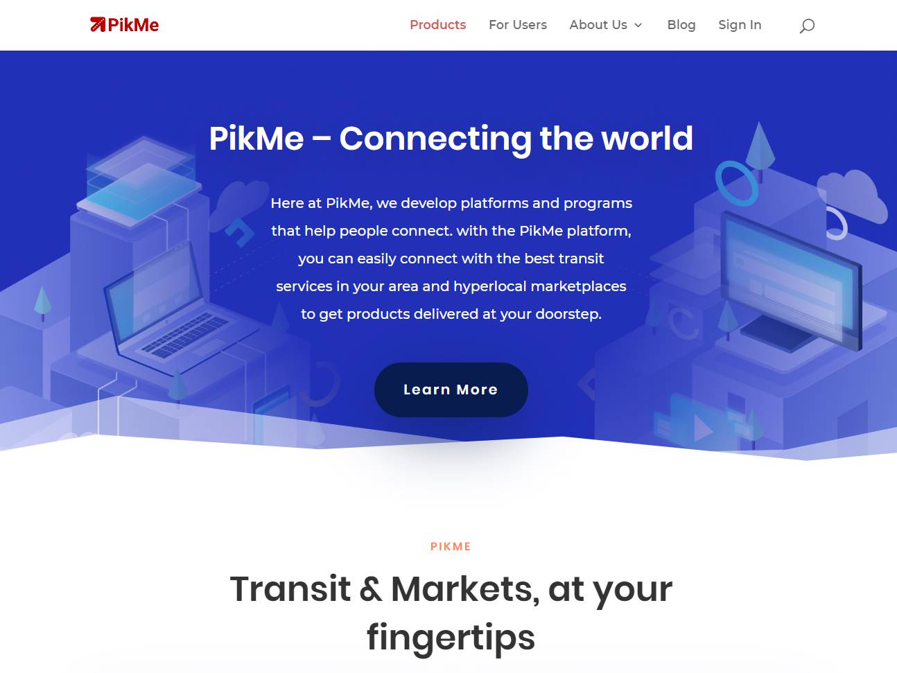Screenshot of the PikMe website