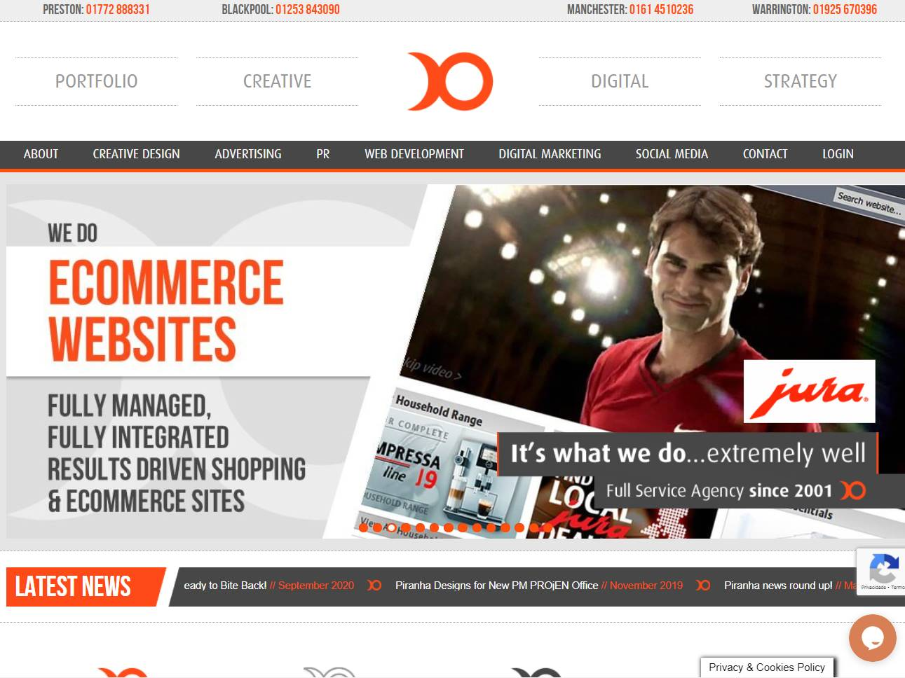Screenshot of the Piranha Digital website