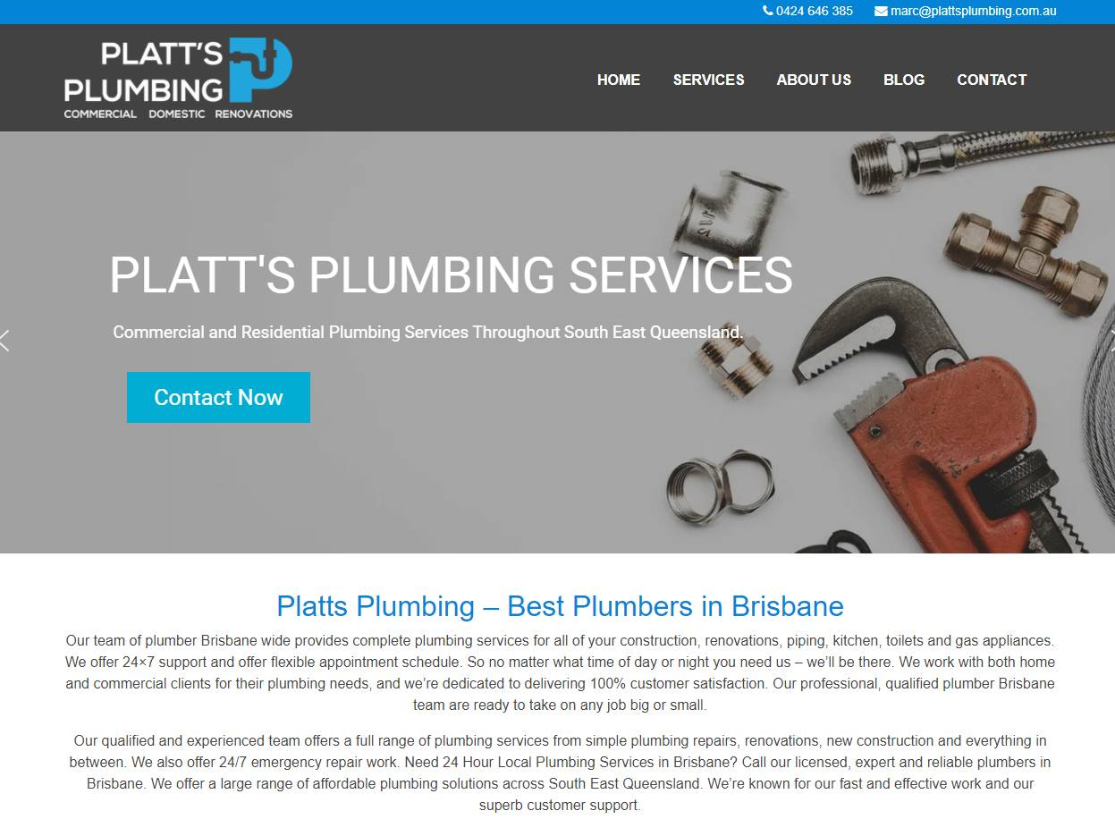 Screenshot of the Platts Plumbing website