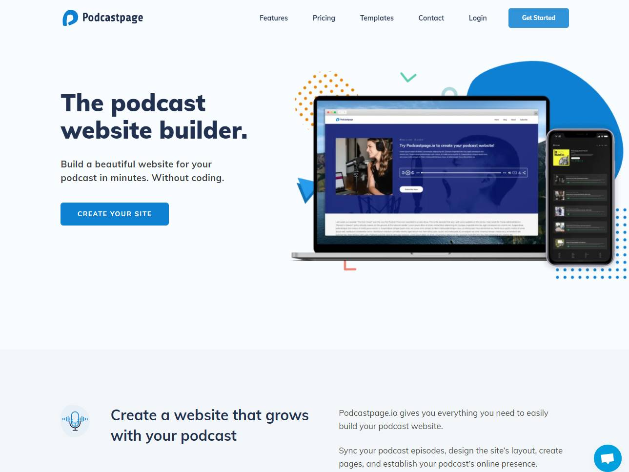 Screenshot of the Podcastpage.io website