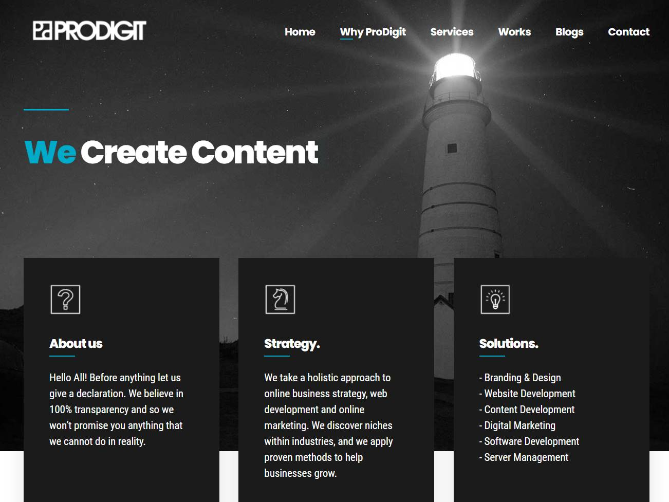 Screenshot of the ProDigit Hyderabad: A Connected Agency Across Marketing and Development website