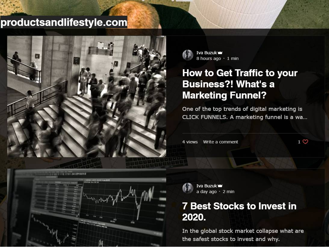 Screenshot of the Products&Lifestyle website