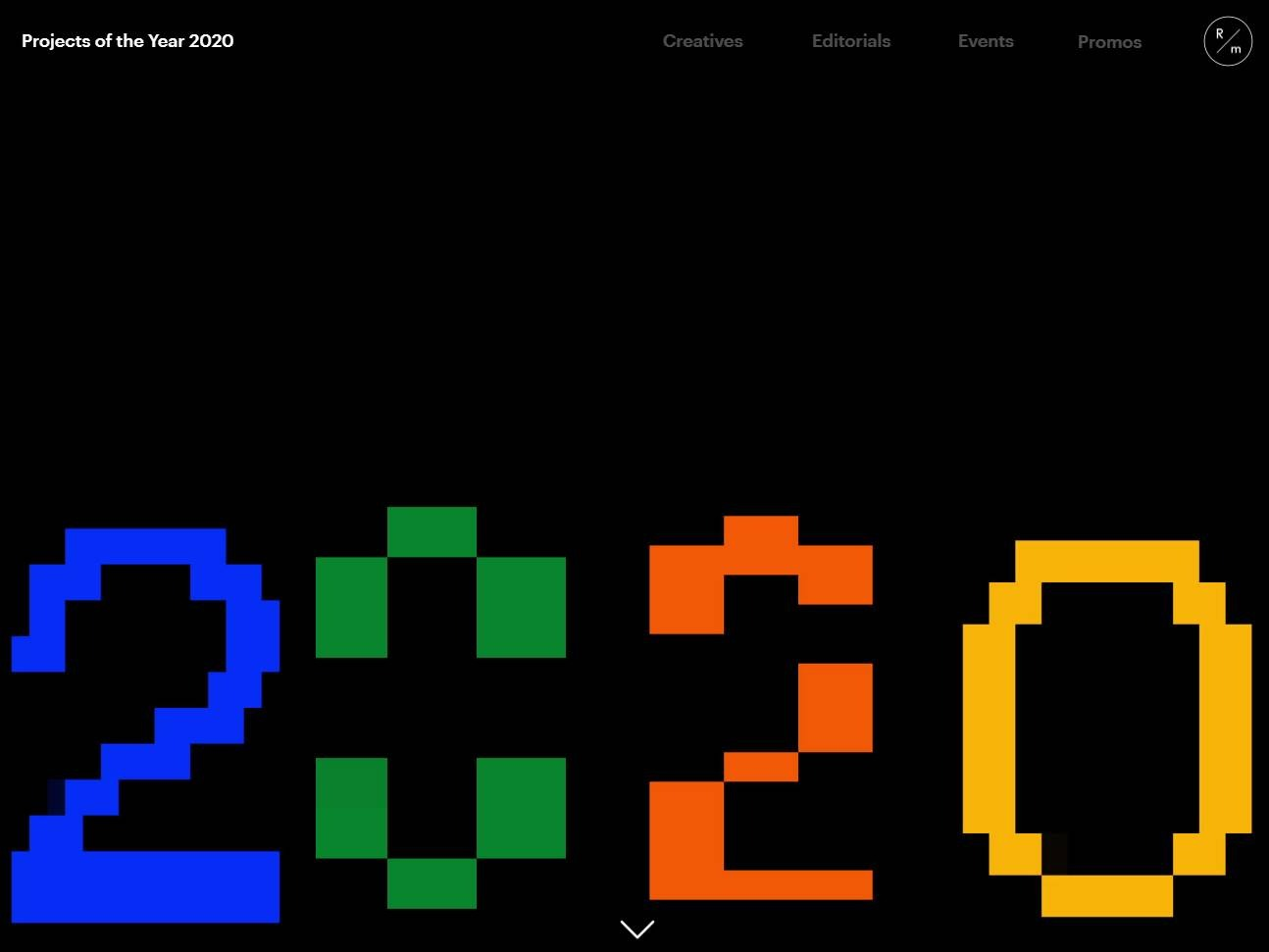 Screenshot of the Projects of the year 2020 website