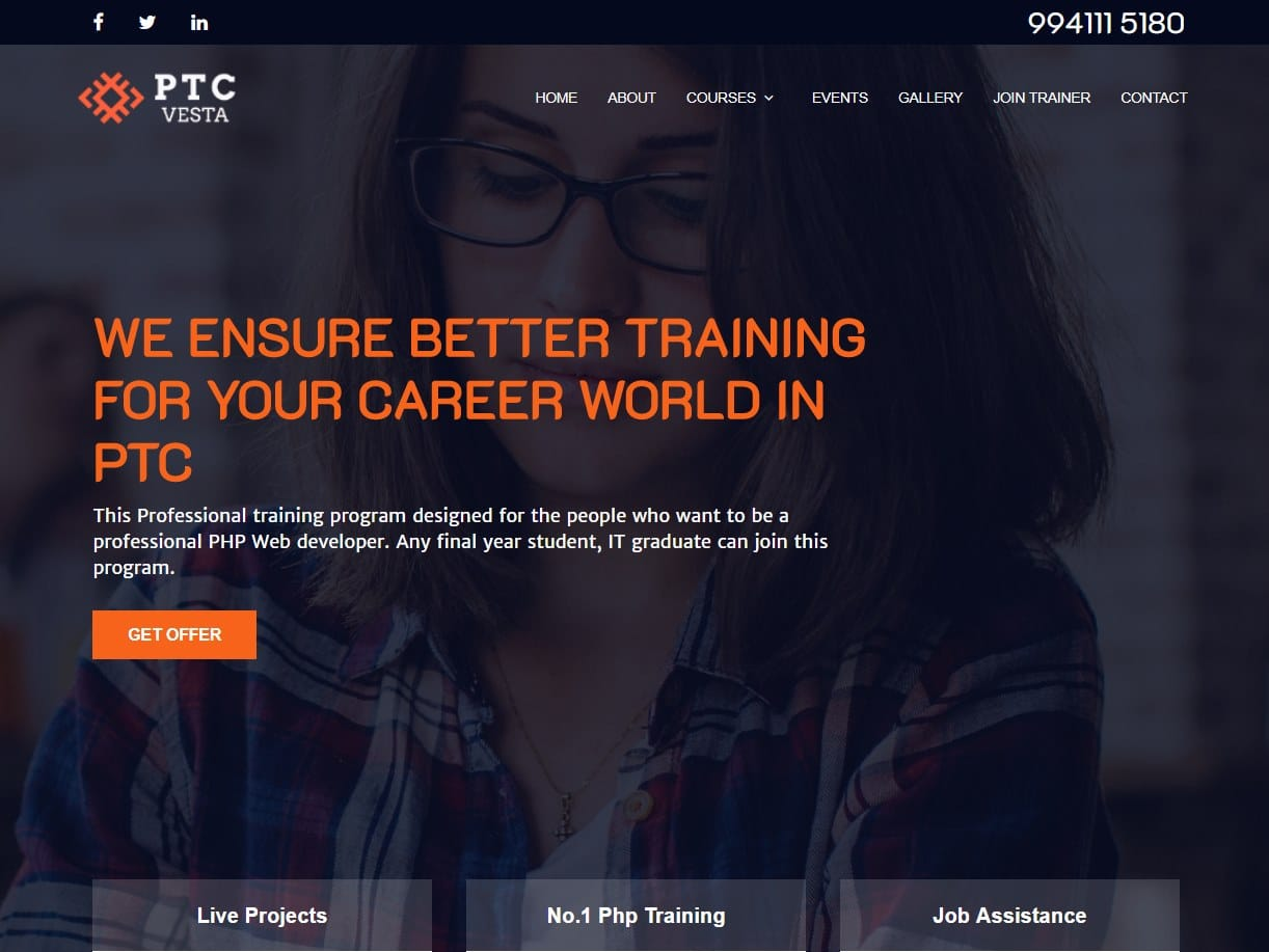 Screenshot of the PTC Vesta website