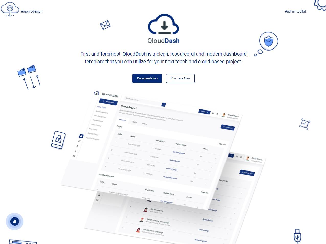 Screenshot of the QloudDash | Cloud Service Admin Template website