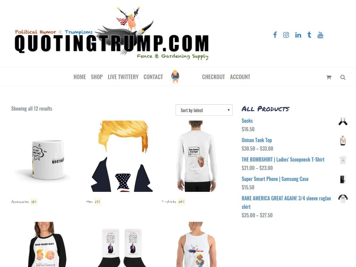 Screenshot of the Quoting Trump website