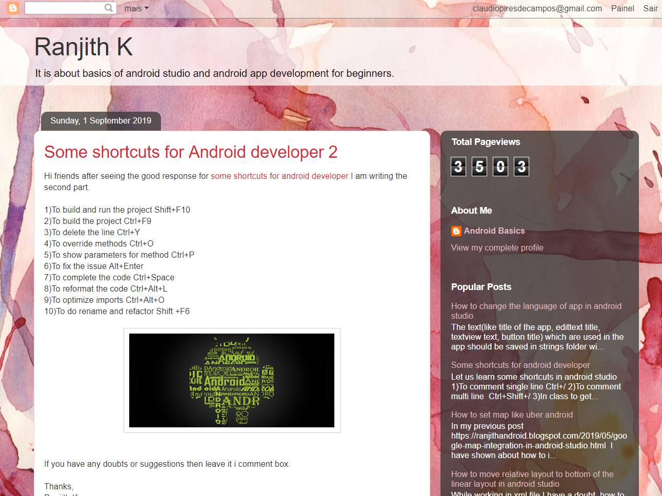Screenshot of the Ranjith Android website