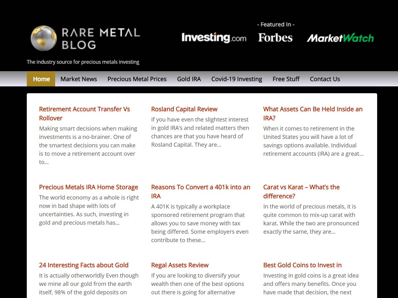 Screenshot of the Rare Metal Blog website