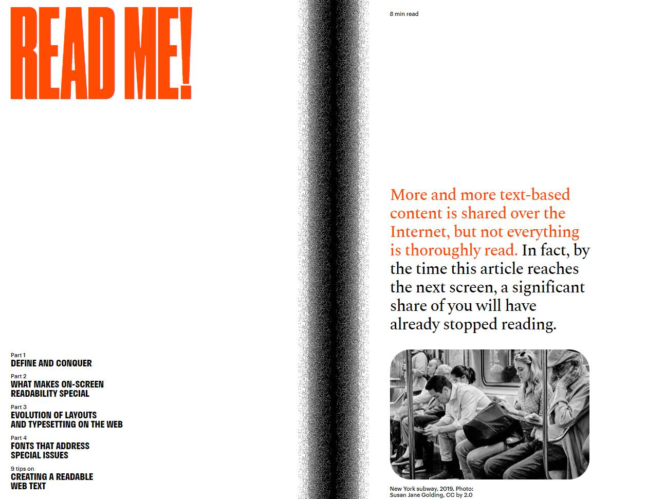 Screenshot of the Read Me by Readymag website