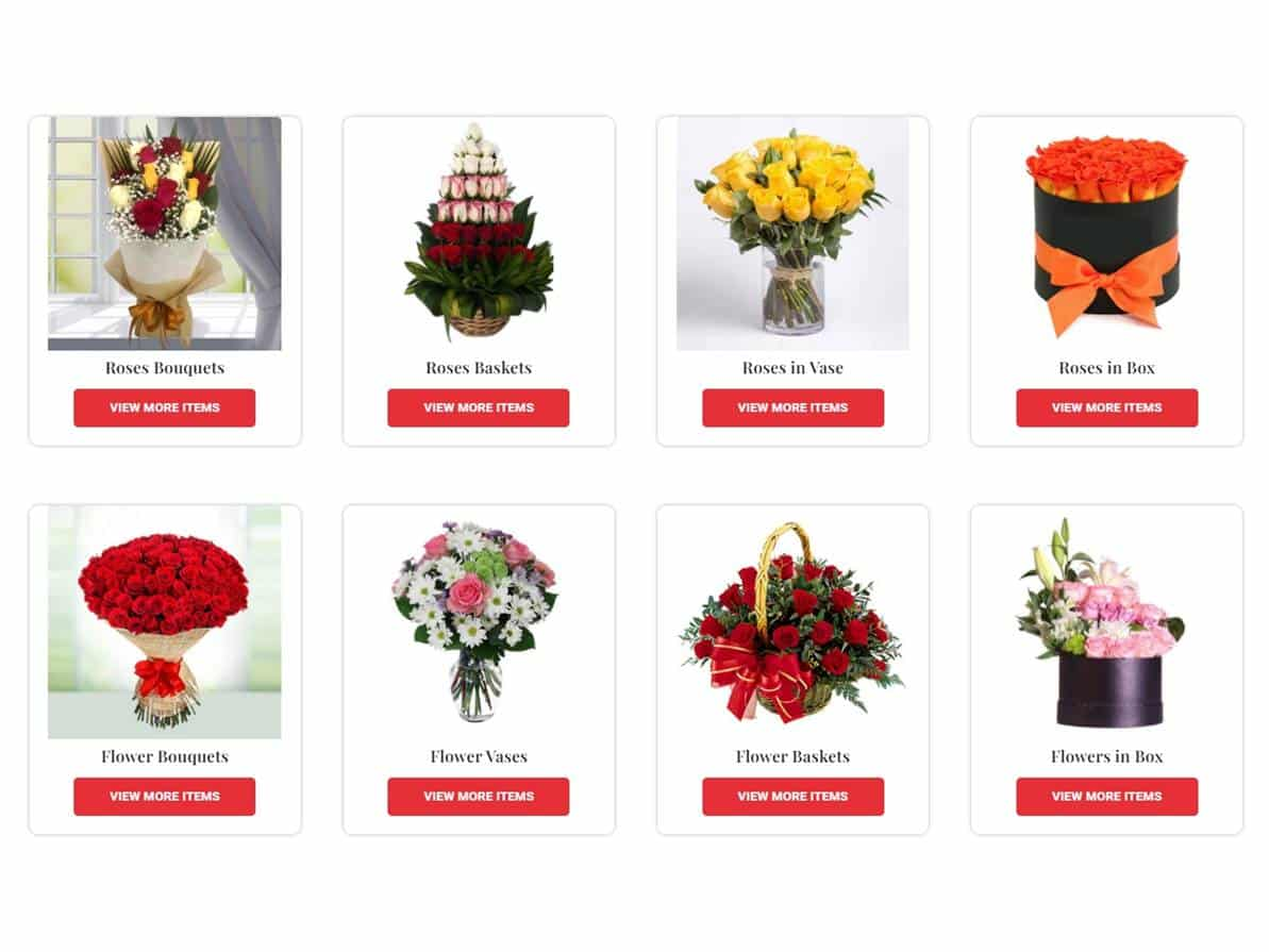 Screenshot of the Real Flowers website