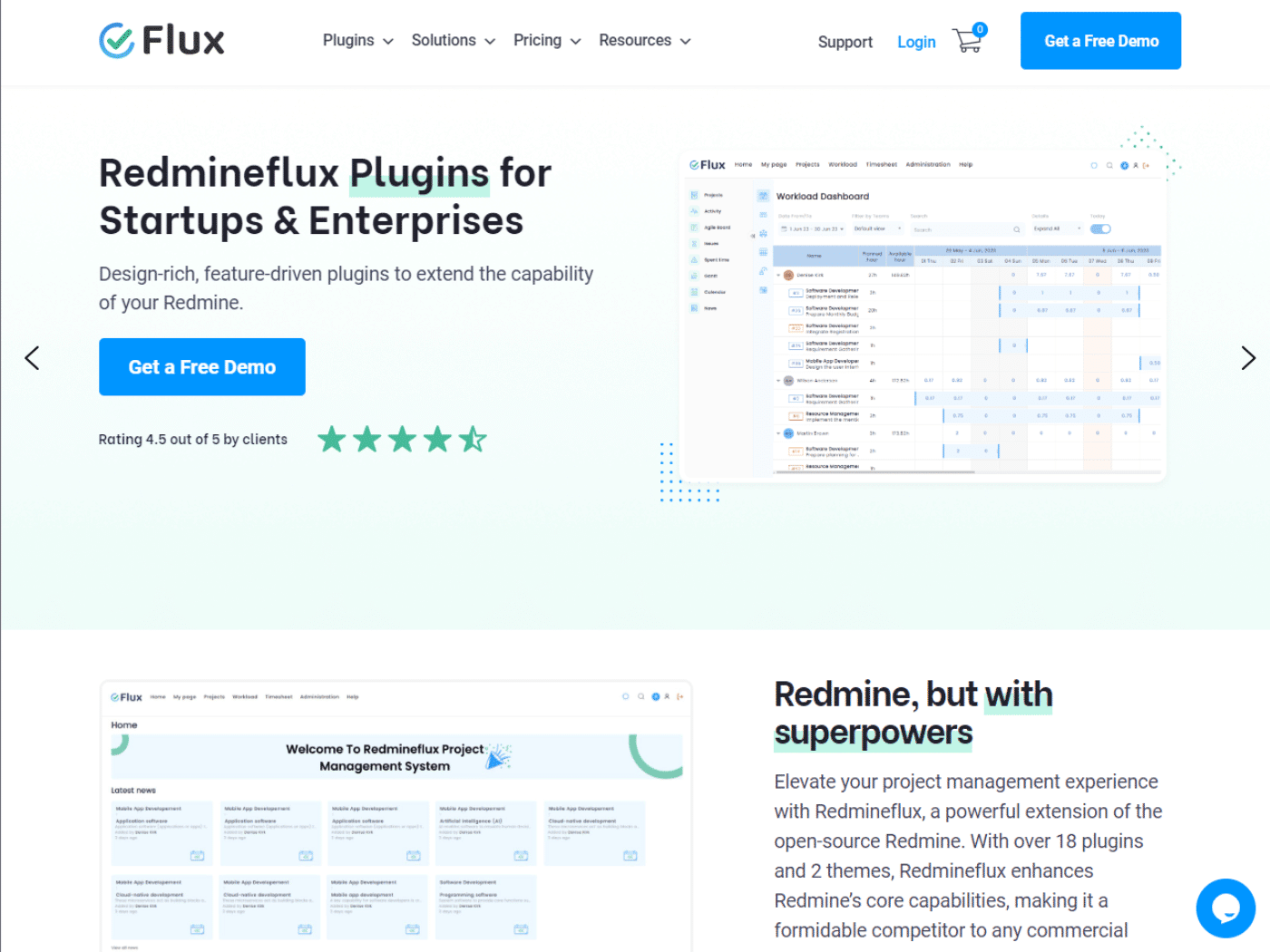 Screenshot of the Redmineflux website