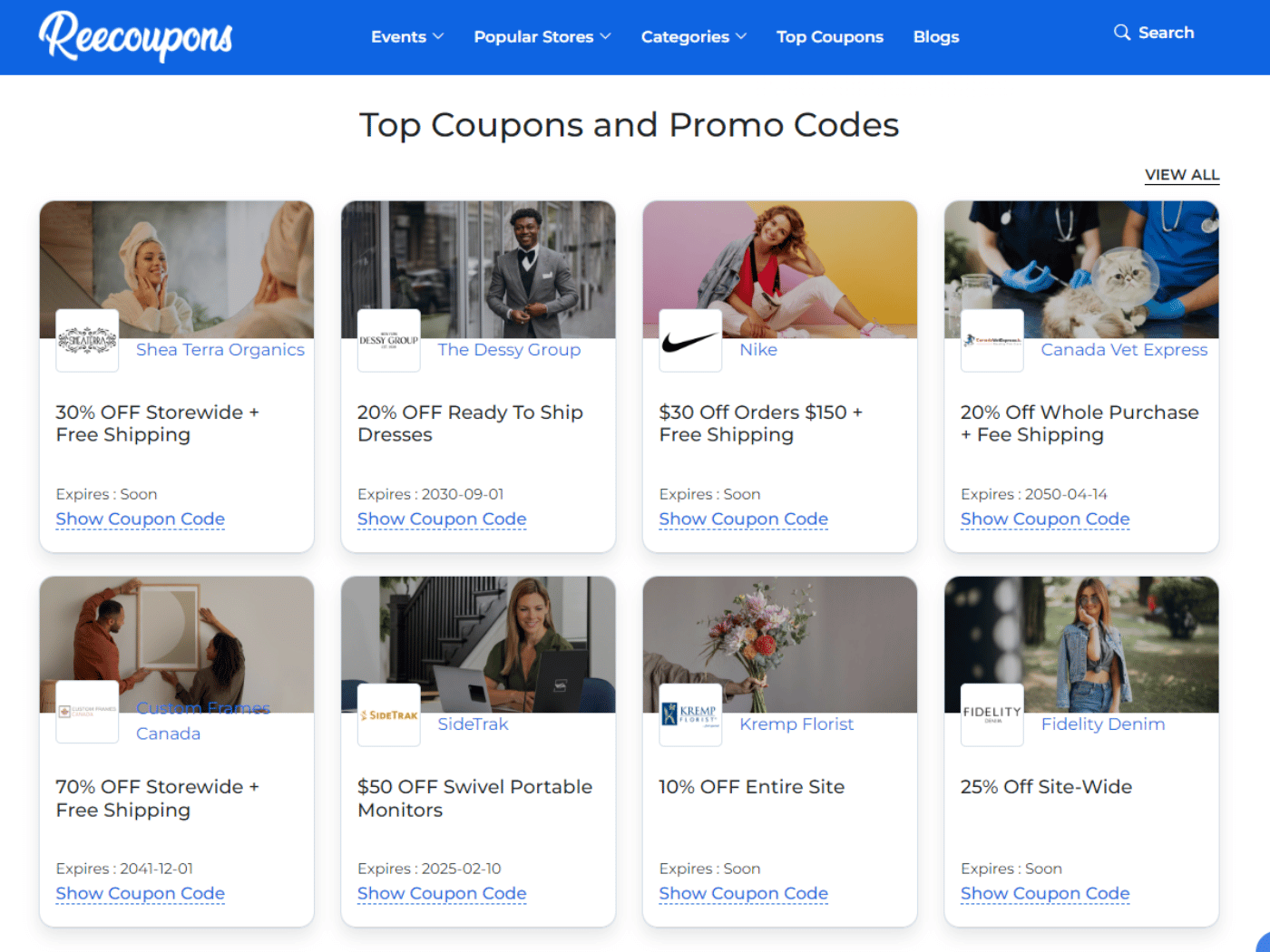 Screenshot of the ReeCoupons website