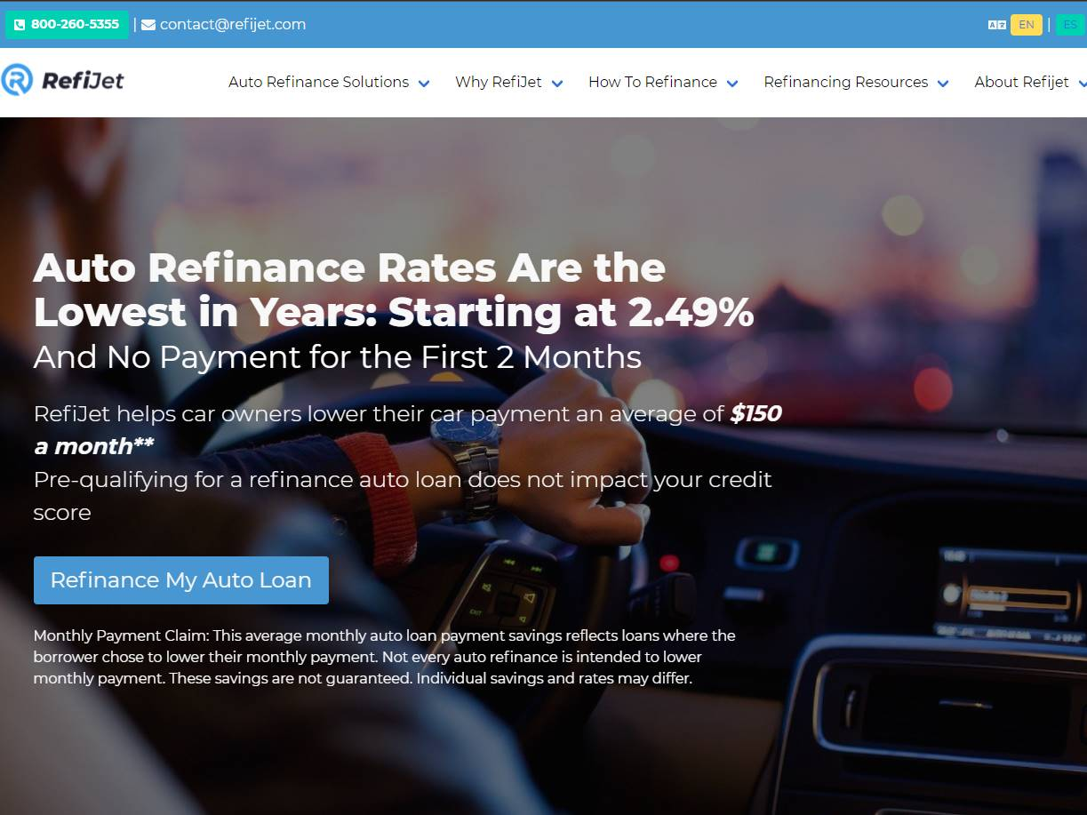 Screenshot of the RefiJet website