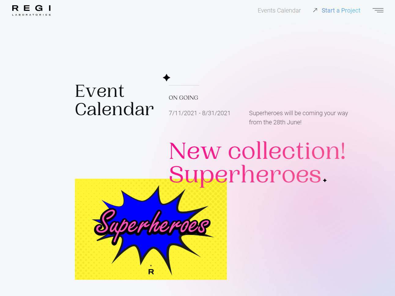 Screenshot of the REGI Laboratories Events website