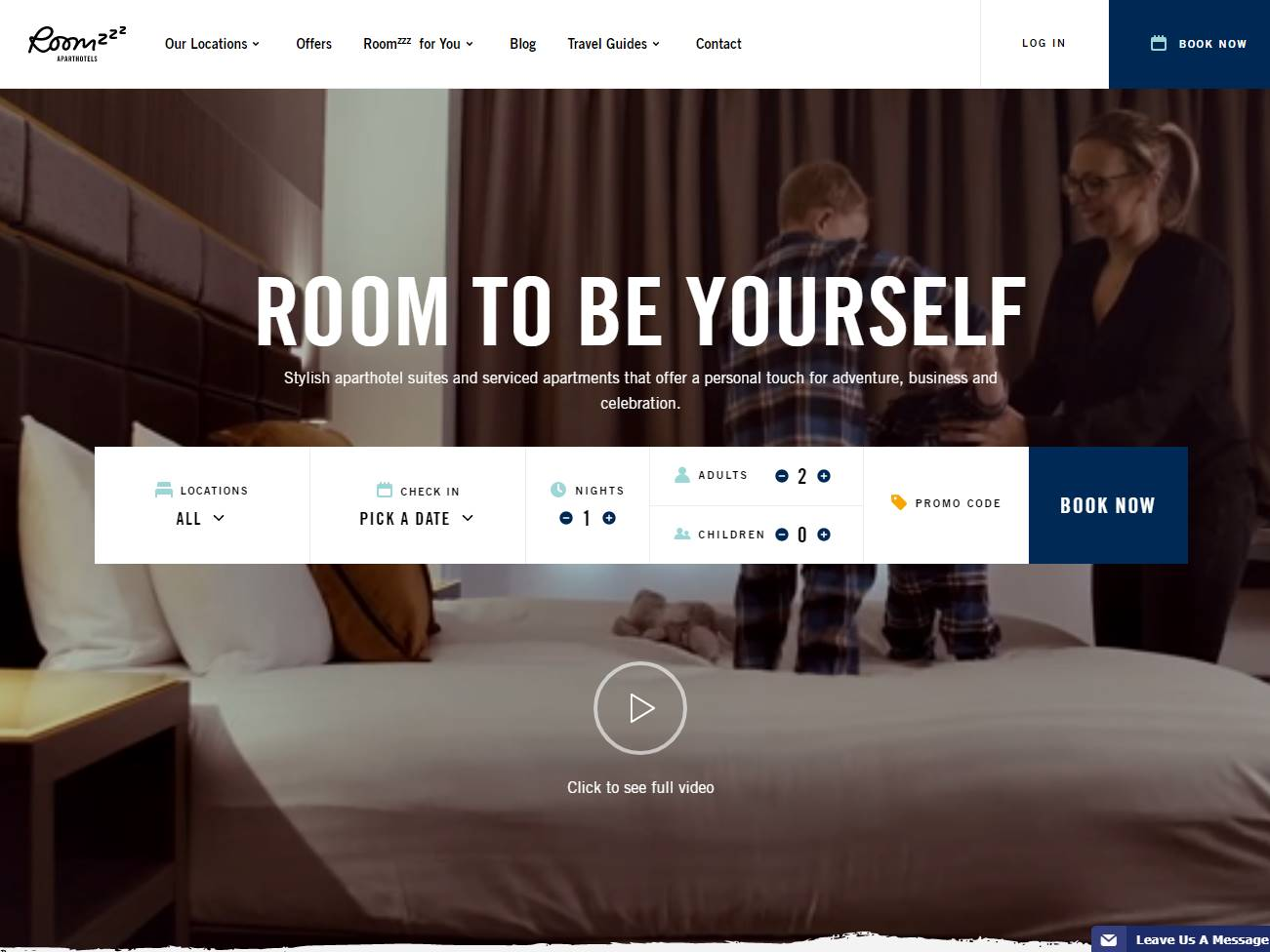 Screenshot of the Roomzzz Aparthotels website