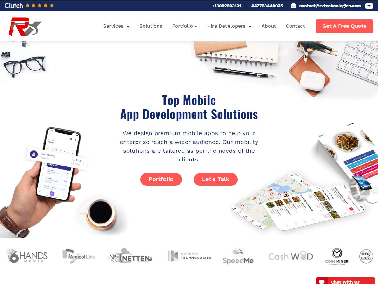 Screenshot of the RV Technologies website