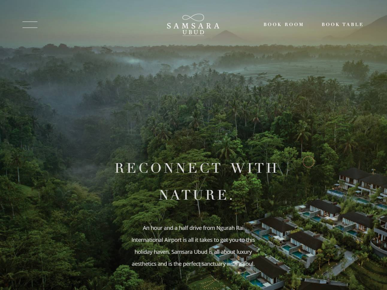Screenshot of the Samsara Resort Ubud website