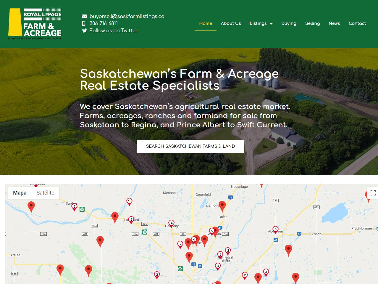 Screenshot of the Saskfarm Listings website