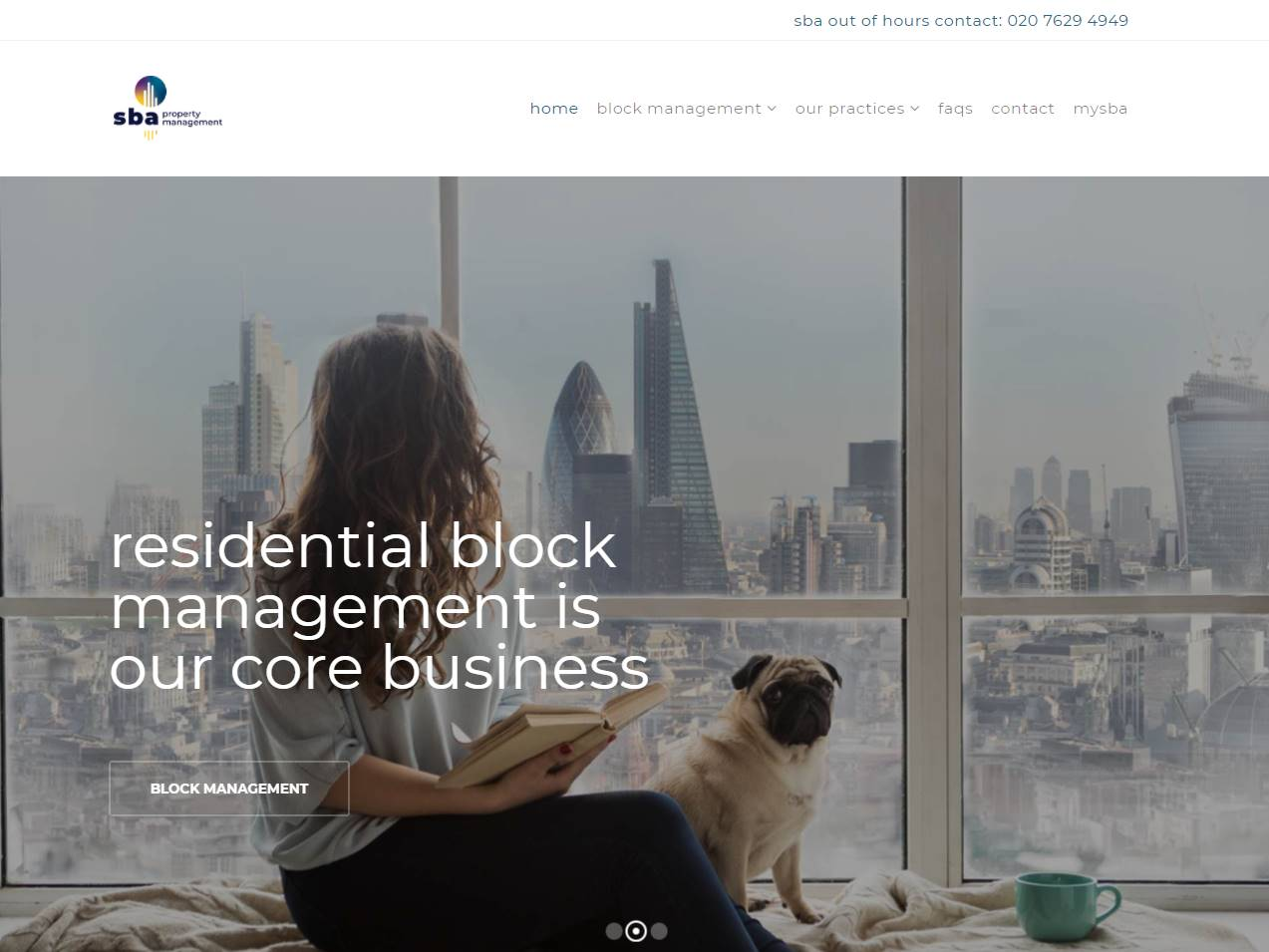 Screenshot of the SBA Property Management website