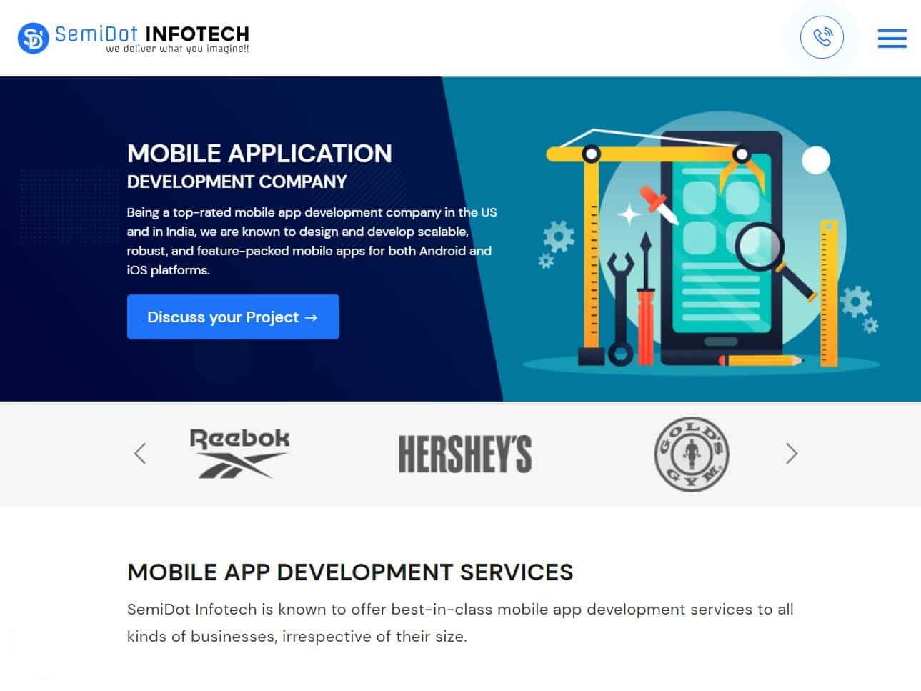 Screenshot of the SemiDot Infotech services website