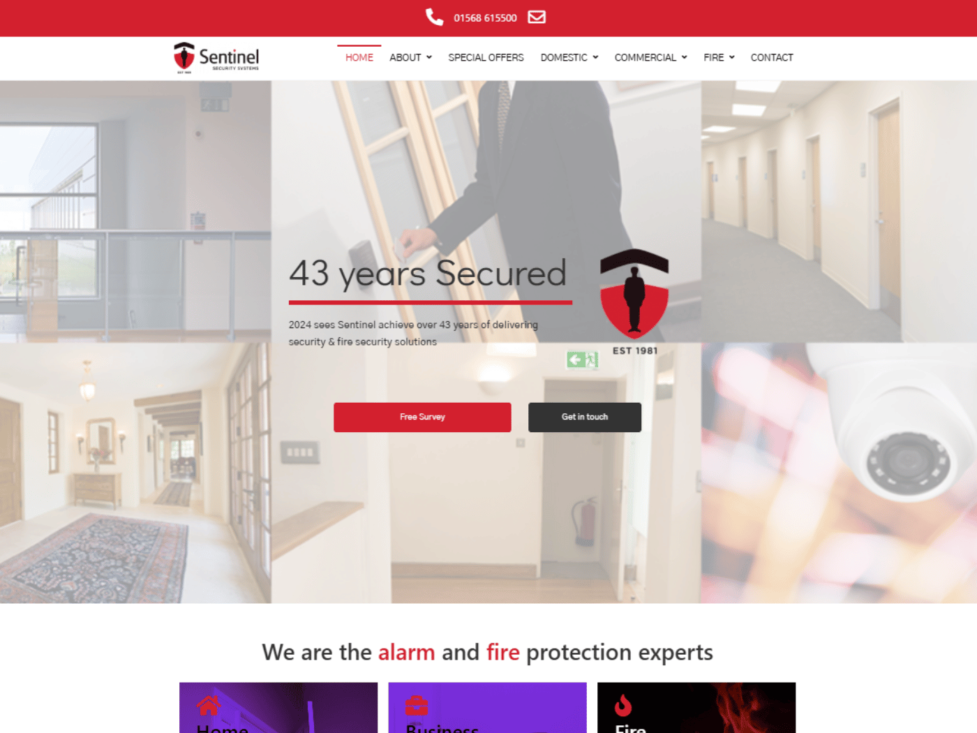 Screenshot of the Sentinel Security Systems website