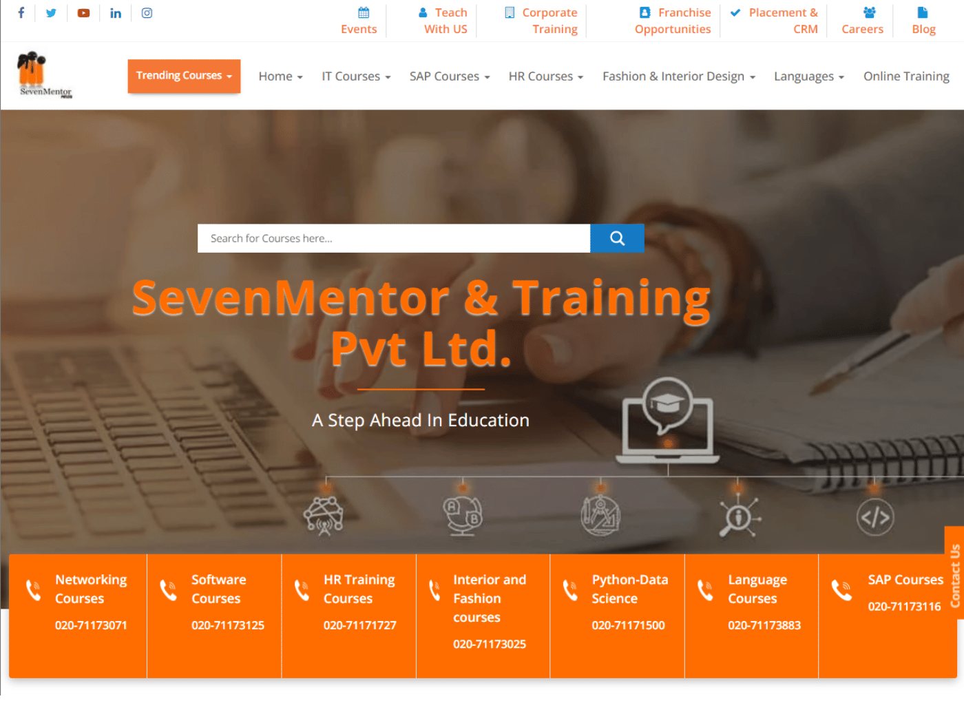 Screenshot of the SevenMentor website
