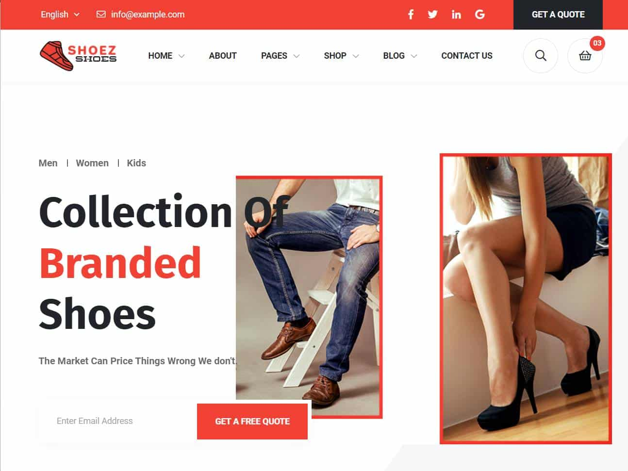 Screenshot of the Shoez website