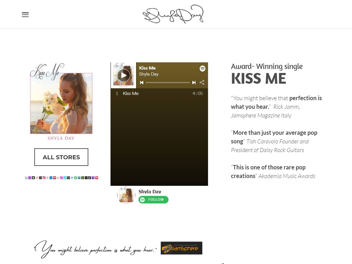 Screenshot of the Shyla Day Music website