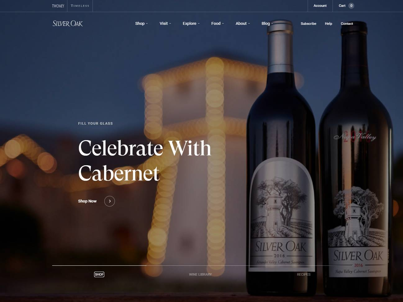 Screenshot of the Silver Oak website