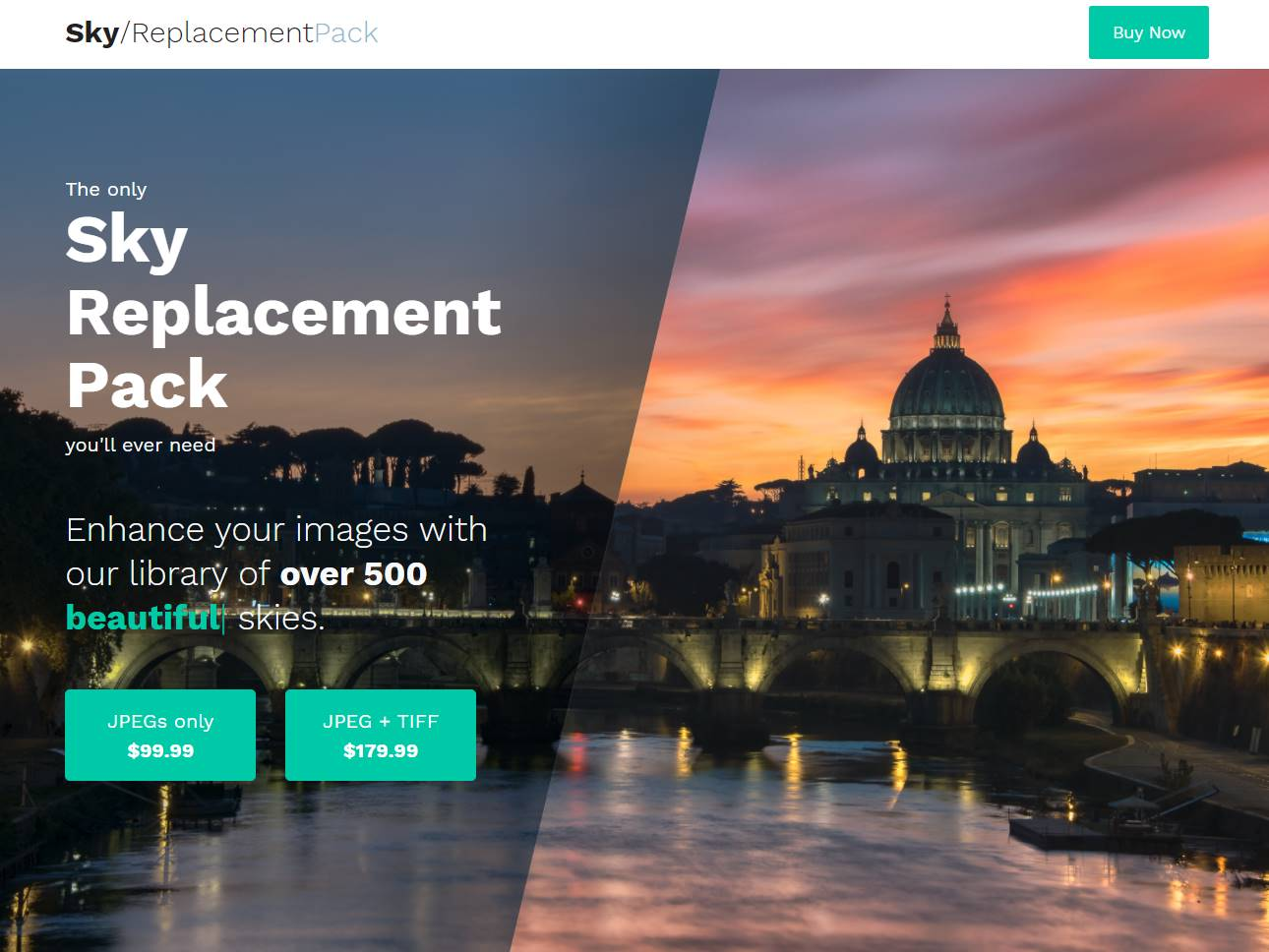 Screenshot of the Sky Replacement Pack website