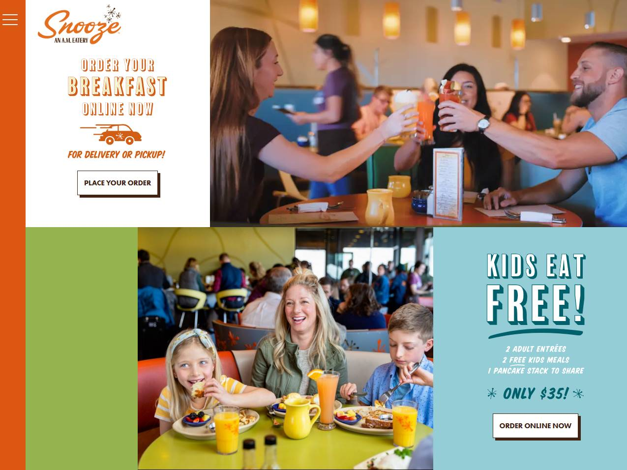 Screenshot of the Snooze AM Eatery website