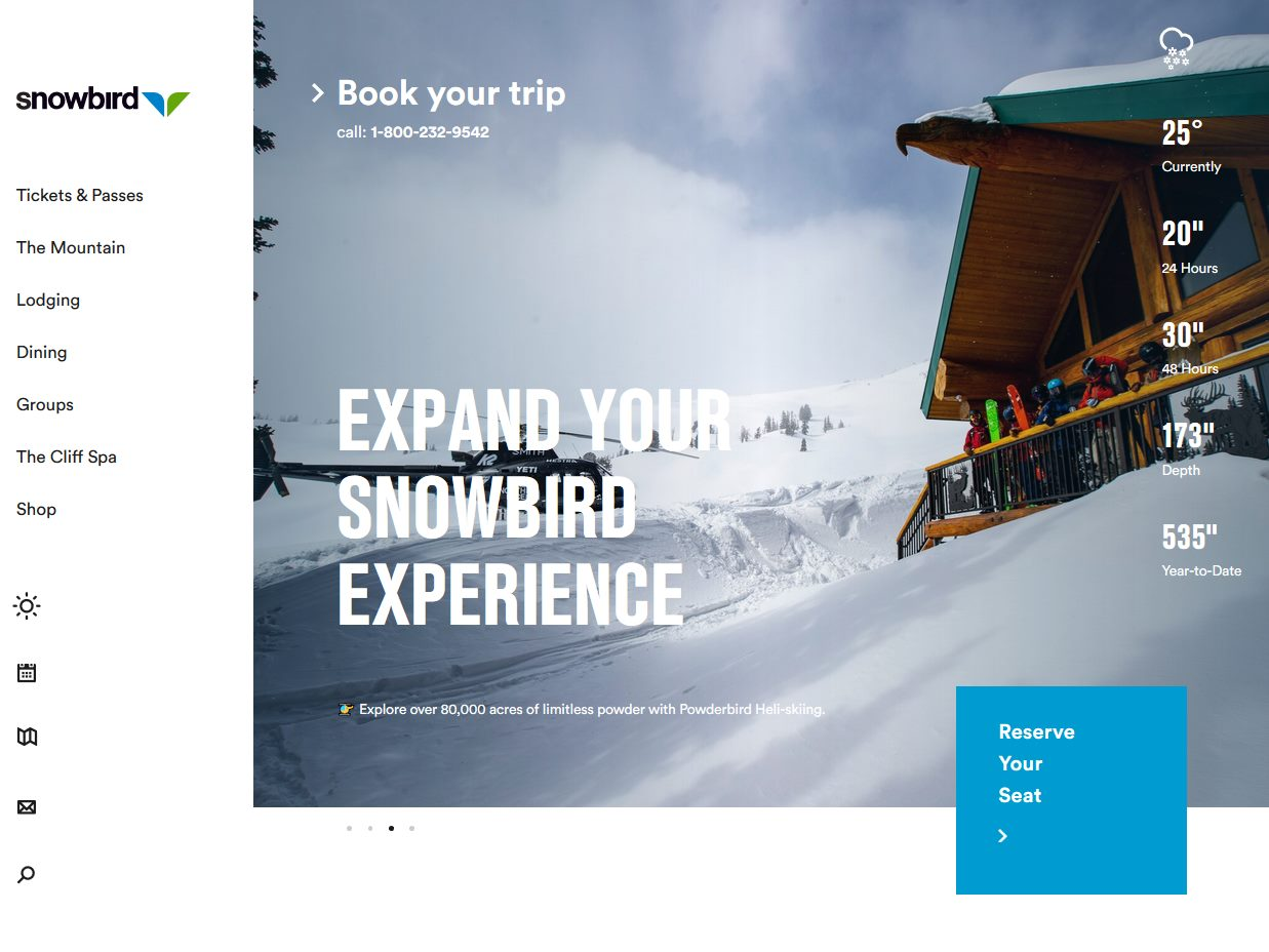 Screenshot of the Snowbird Ski Resort website