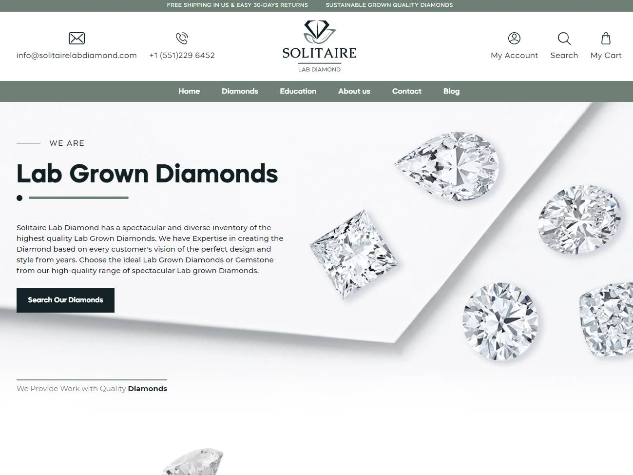 Screenshot of the Solitaire Lab Diamond website