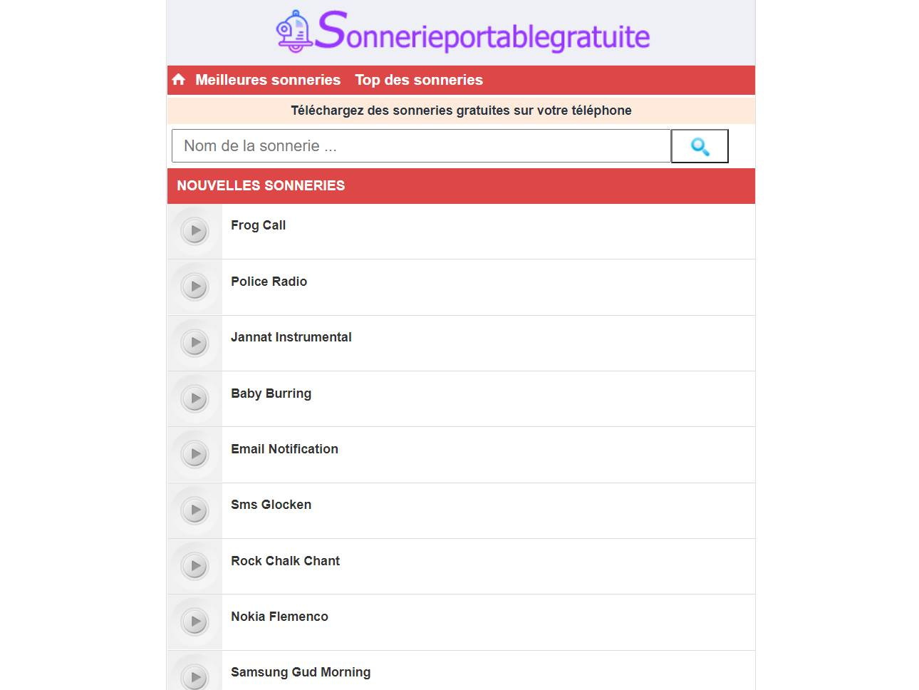 Screenshot of the Sonnerieportablegratuite mobi website