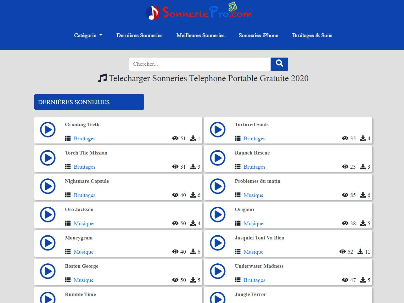 Screenshot of the SonneriePro website